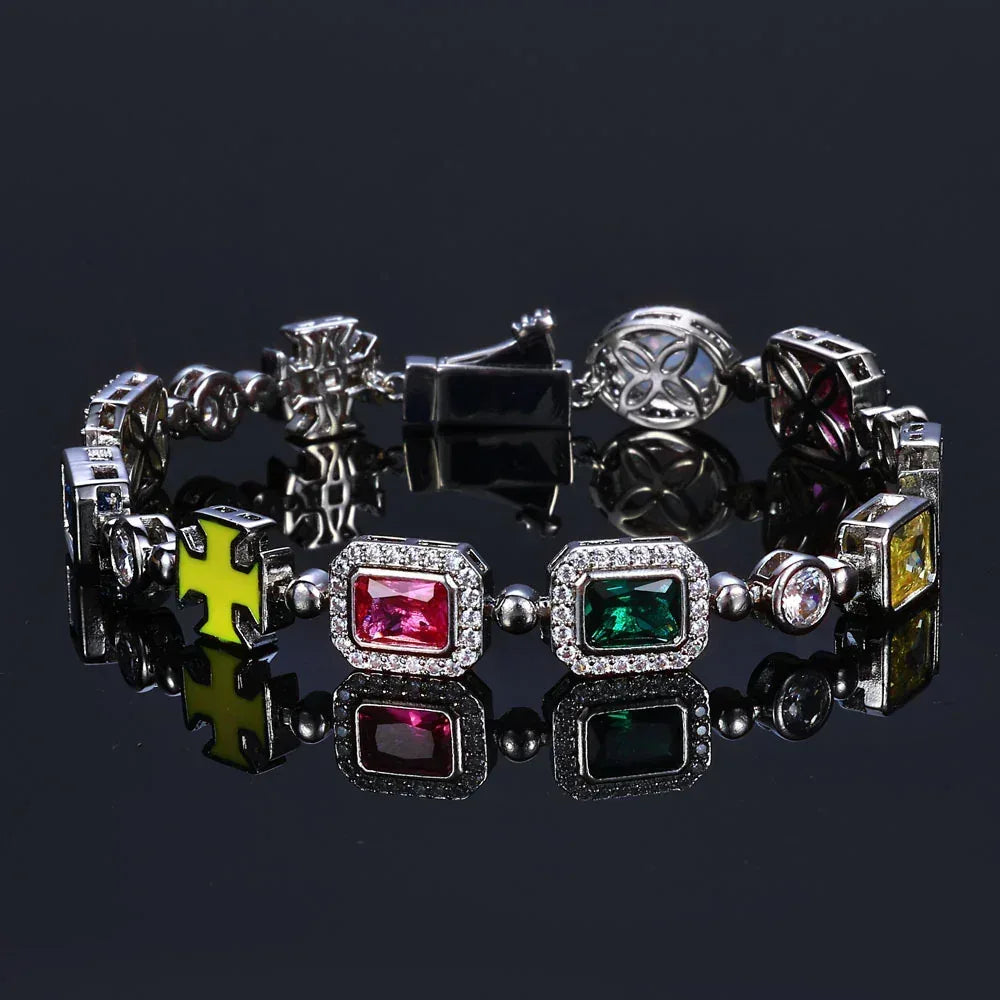 Colorful Gemstone Bracelet with Zircon for Men, Luxury Hip Hop Jewelry | Caratix Jewelry - CaratixJewelry